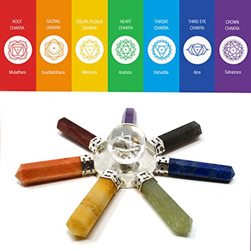 Spiritual Energy Generator with Quartz Crystal Ball and 7 Reiki Chakra Gemstones for Balancing Chakras, Aura Cleansing, Ghost Hunting, Meditation Chi