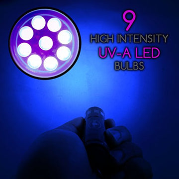 VisiROOM UV Ultraviolet 9 LED Blacklight Pocket Flashlight WITH BATTERIES for Revealing Stains, Bed Bugs and Cleanliness in Hotels and More!